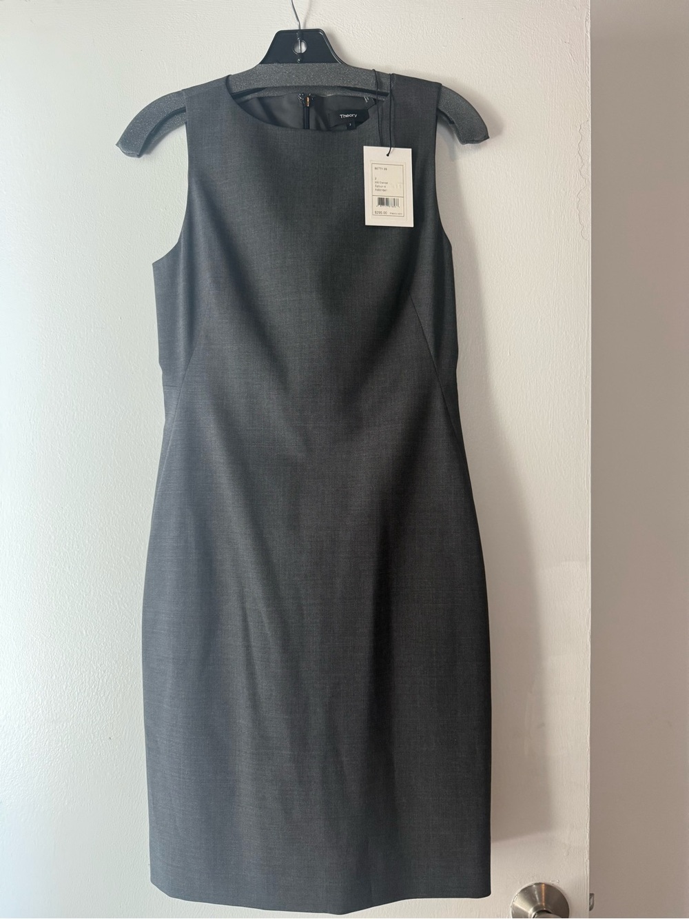 Theory Sleeveless Midi Sheath Dress in Charcoal Gray